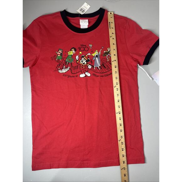 Disney Ringer T Shirt XS Red 100 Years of Music & Wonder Mickey's Band BoxLunch - Picture 7 of 8